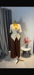 Two pieces set. Cream and brown