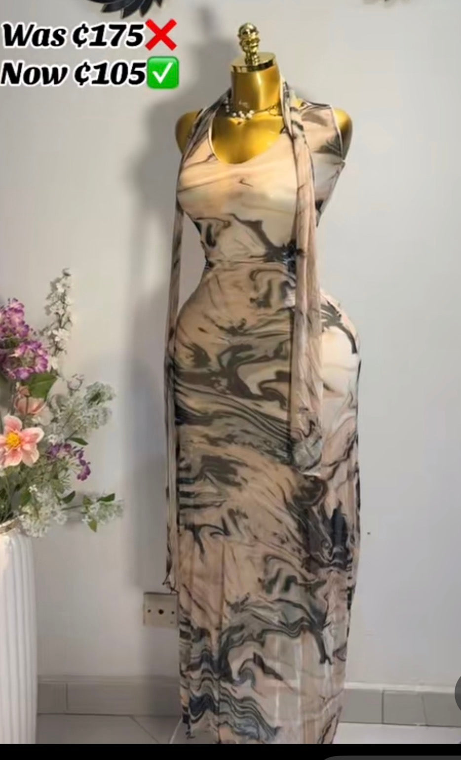 Mesh dress with scarf