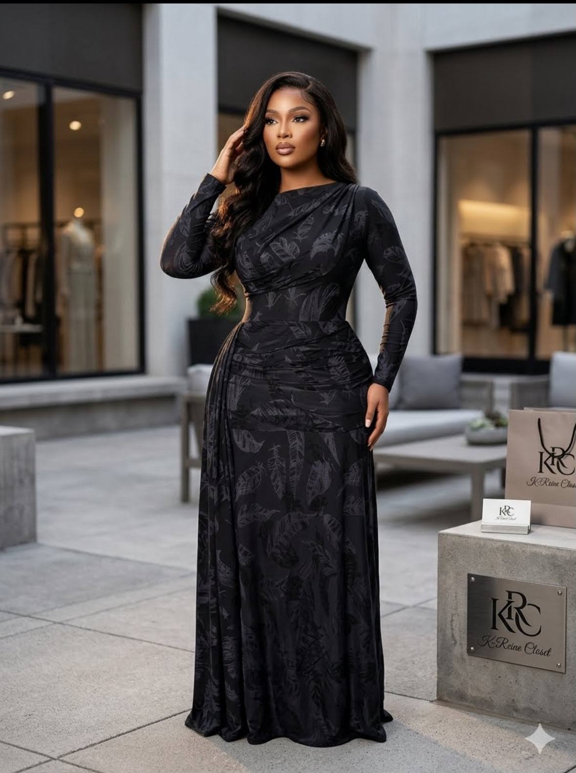 Black Dress With Leaves Pattern