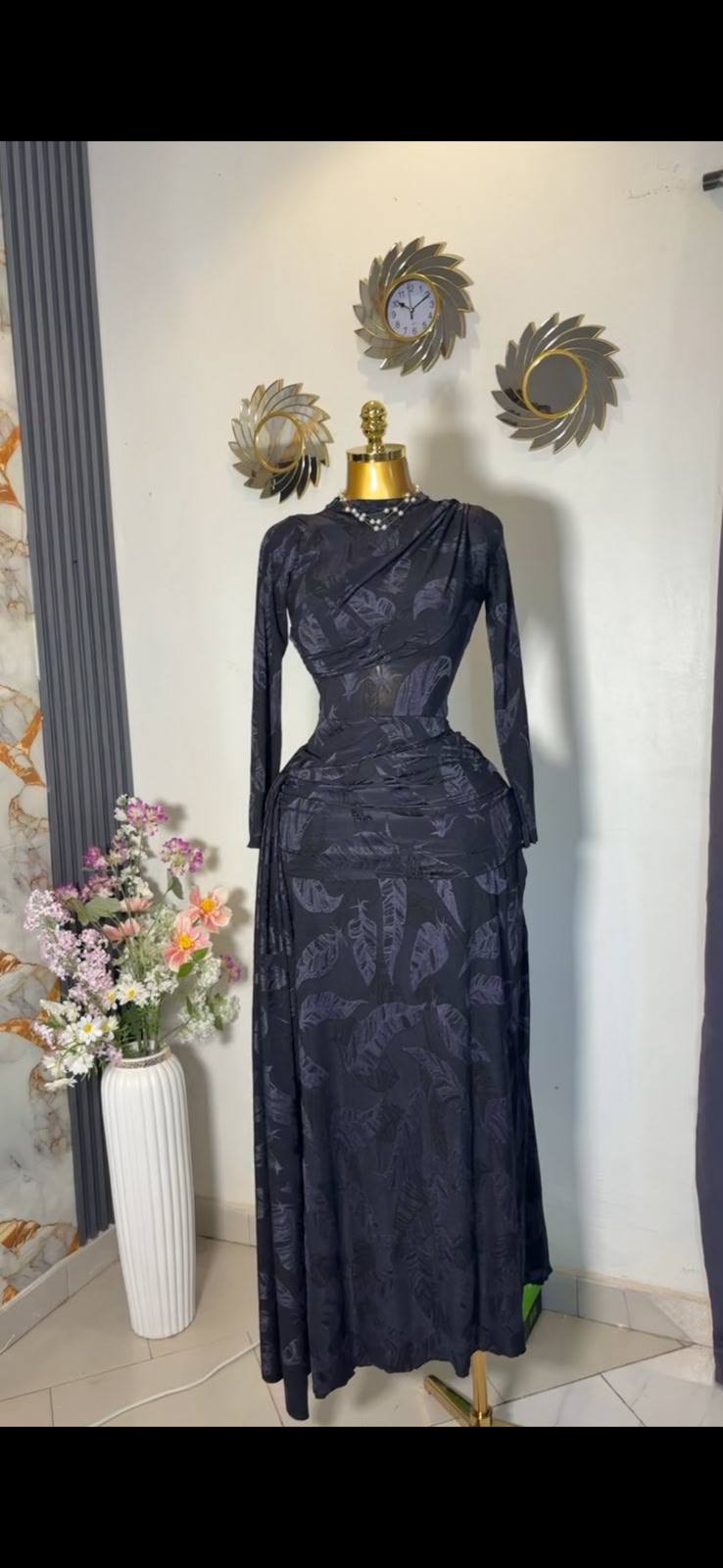 Black Dress With Leaves Pattern