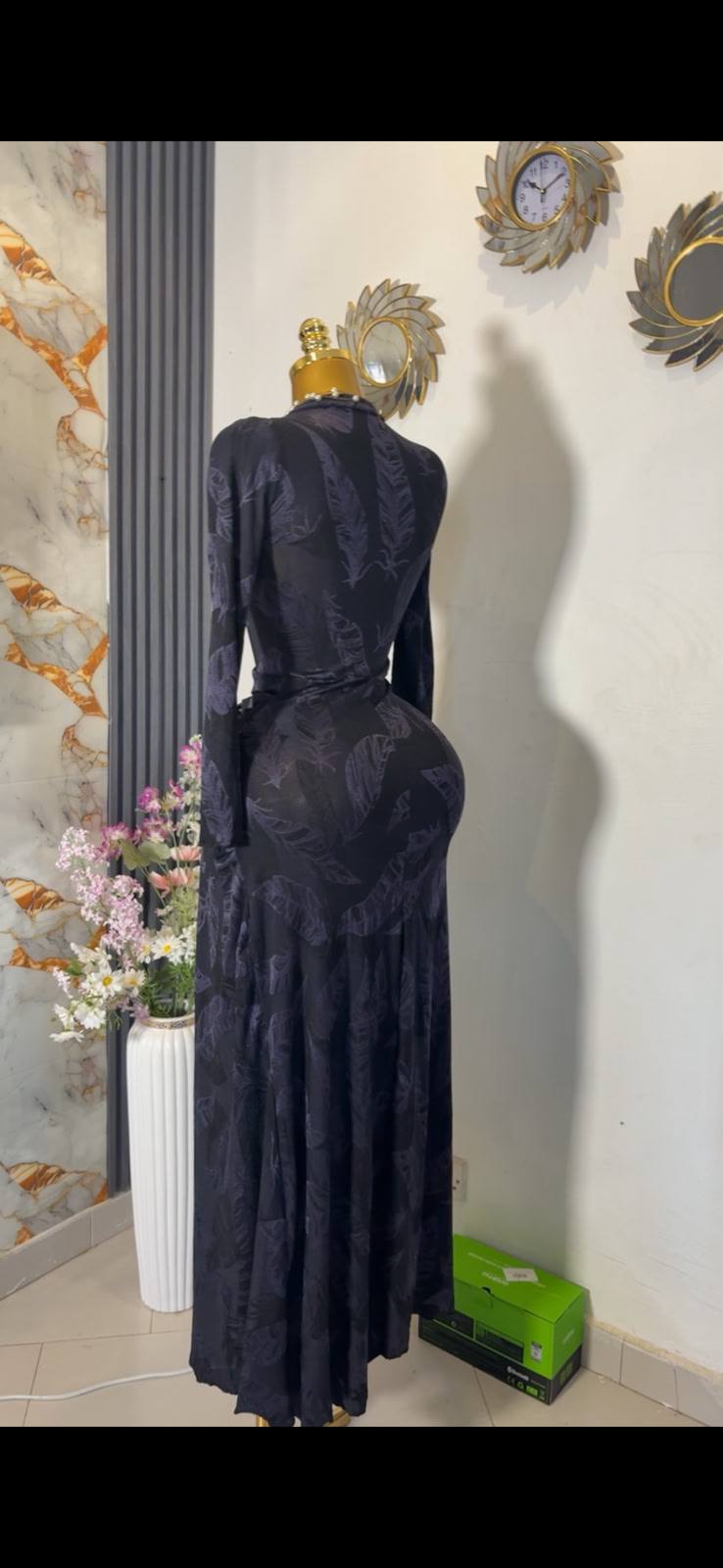 Black Dress With Leaves Pattern